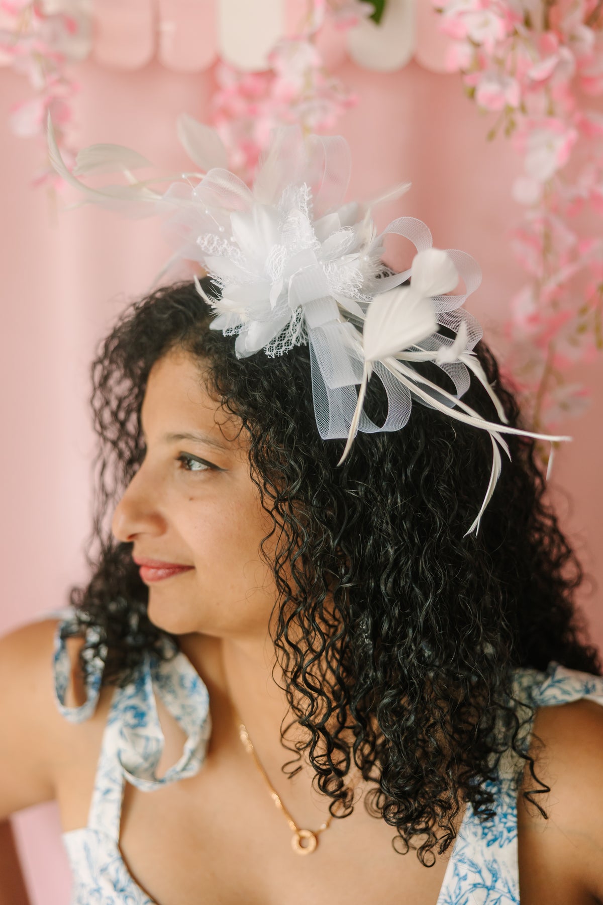 Floral Fascinator Headband w/ Side Loops & Feathers