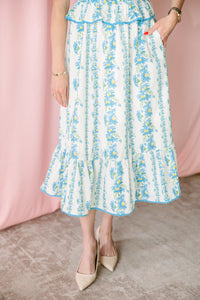 Blue Floral Print Midi Dress
