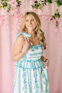 Blue Floral Print Midi Dress