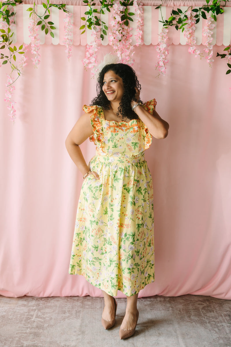 Lemon Floral Midi Dress
