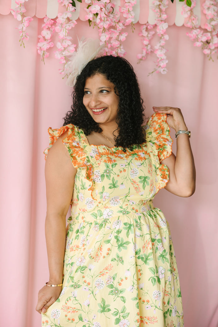 Lemon Floral Midi Dress