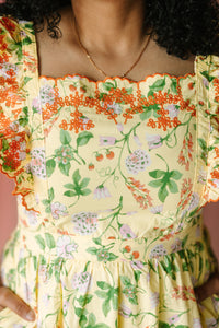 Lemon Floral Midi Dress