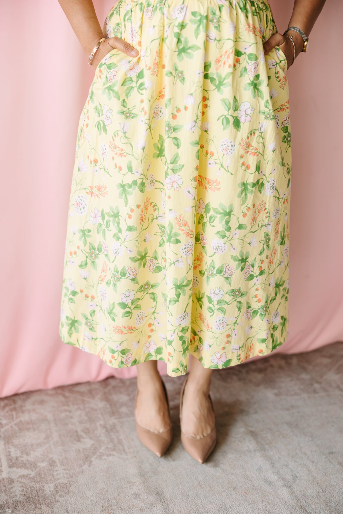 Lemon Floral Midi Dress