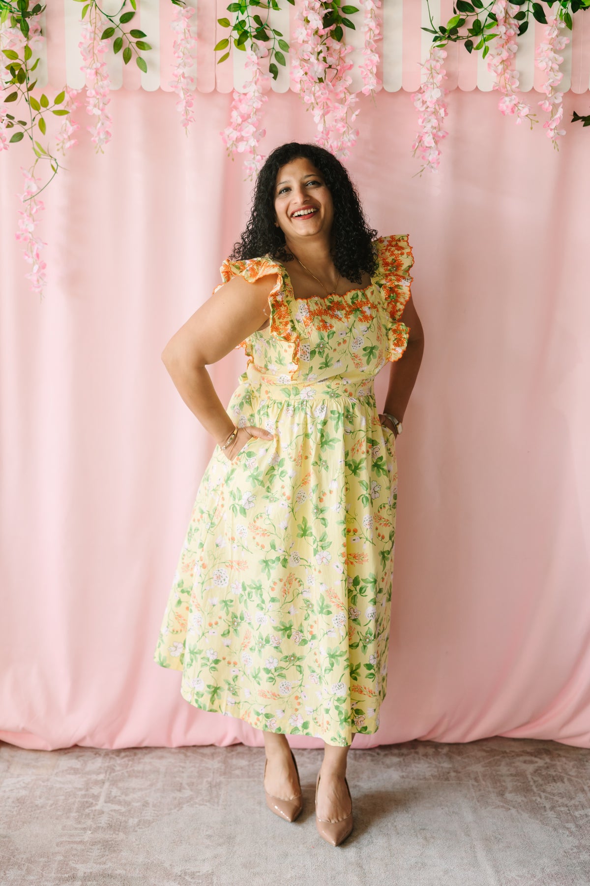 Lemon Floral Midi Dress