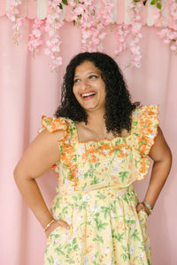 Lemon Floral Midi Dress