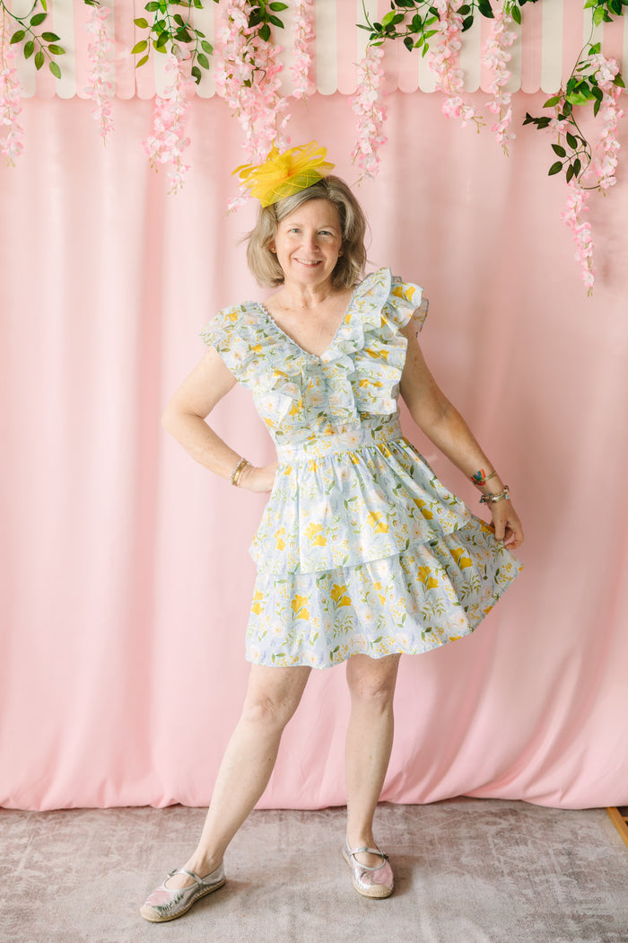 Blue Ruffled Mini Dress