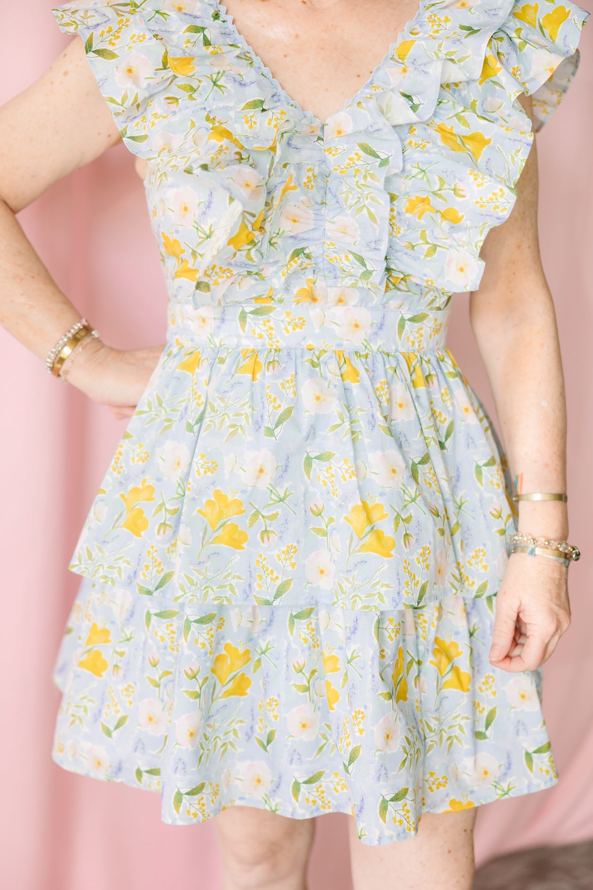 Blue Ruffled Mini Dress