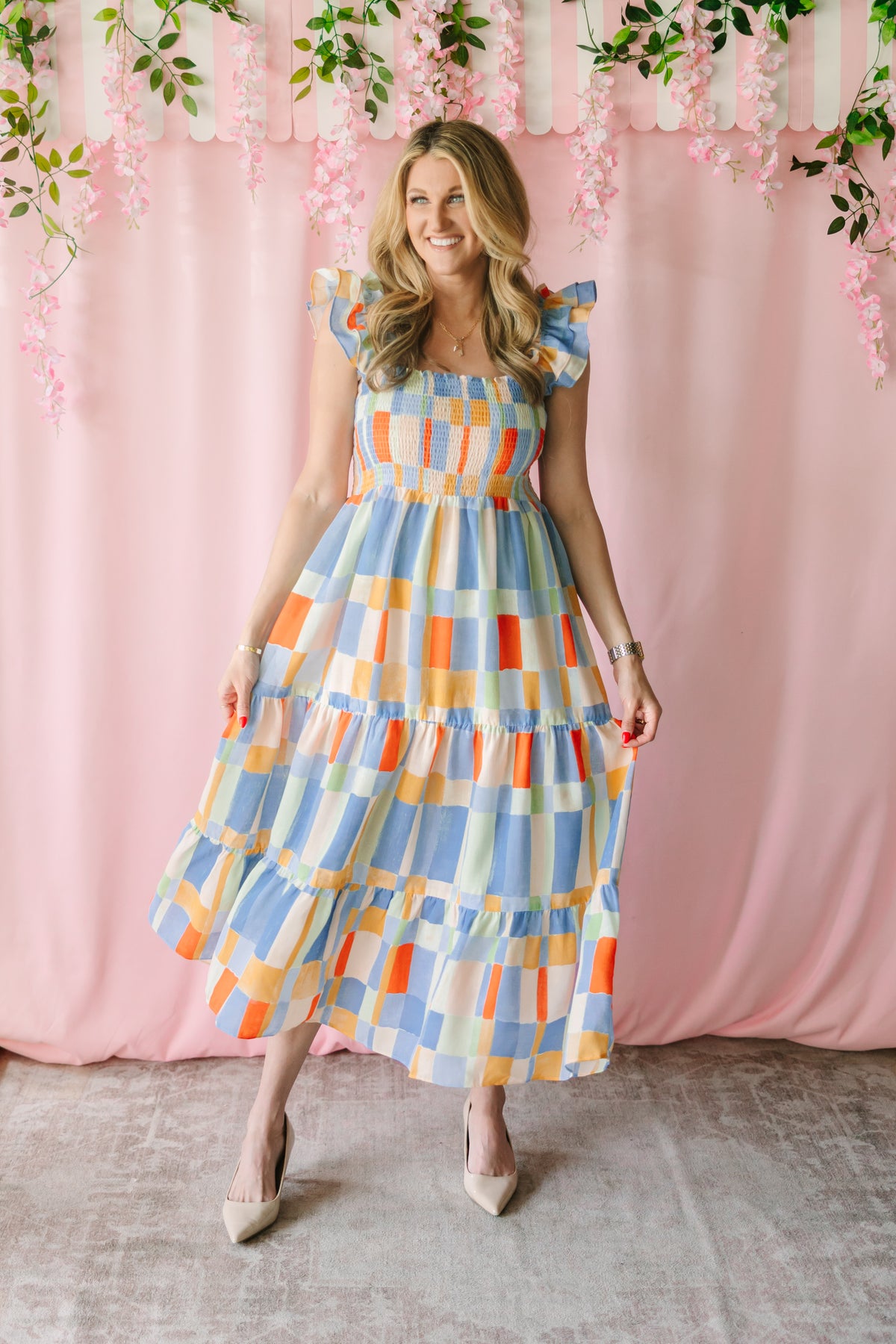 Multicolor Check Midi Dress