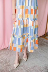 Multicolor Check Midi Dress