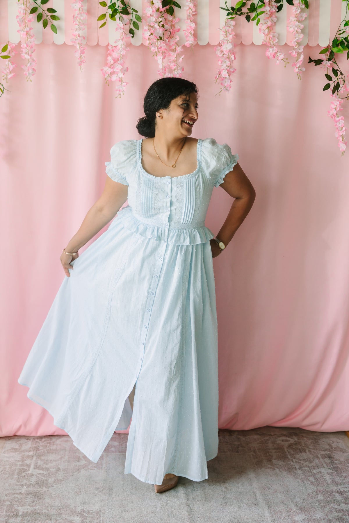 Swiss Dot Pintuck Maxi Dress