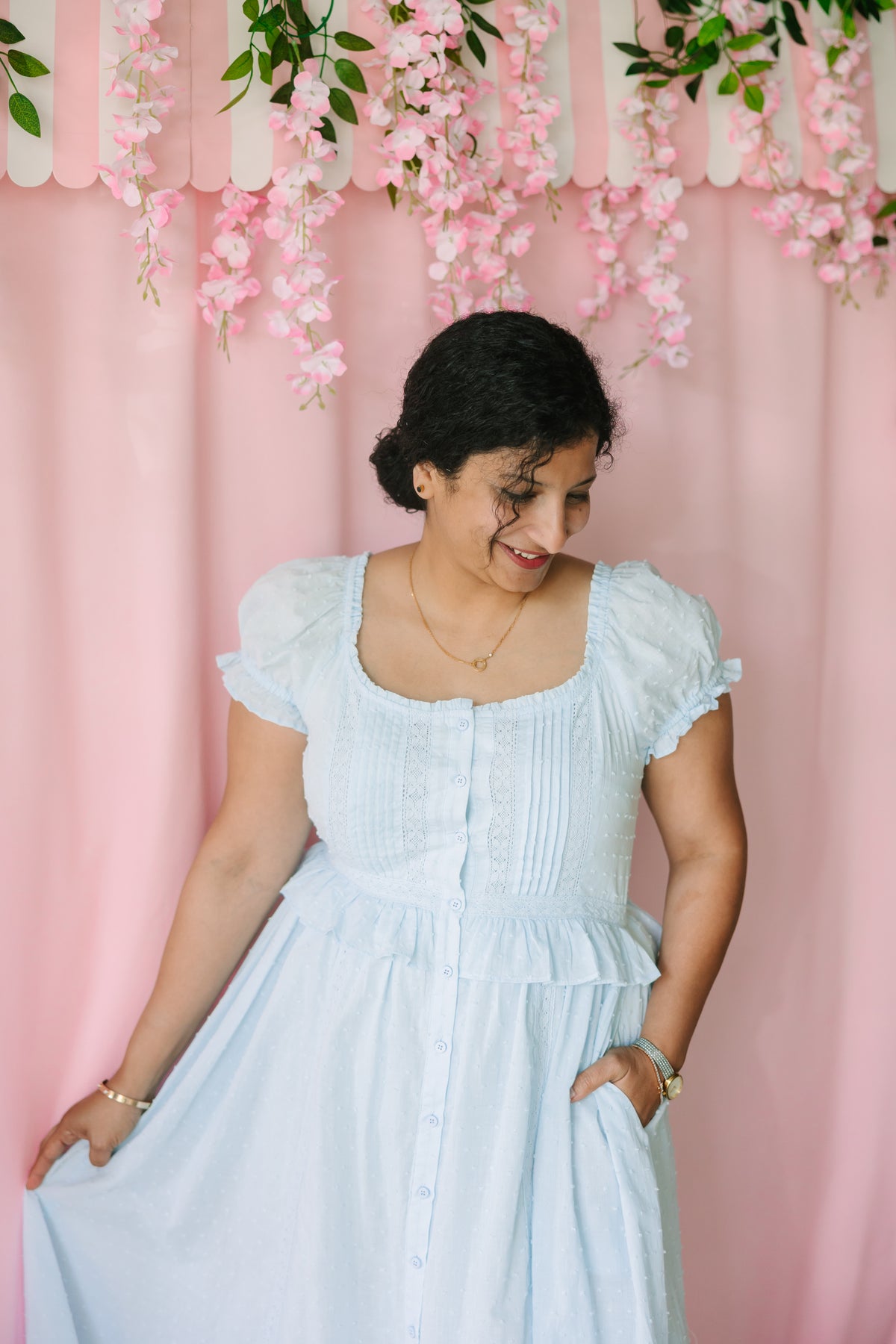 Swiss Dot Pintuck Maxi Dress