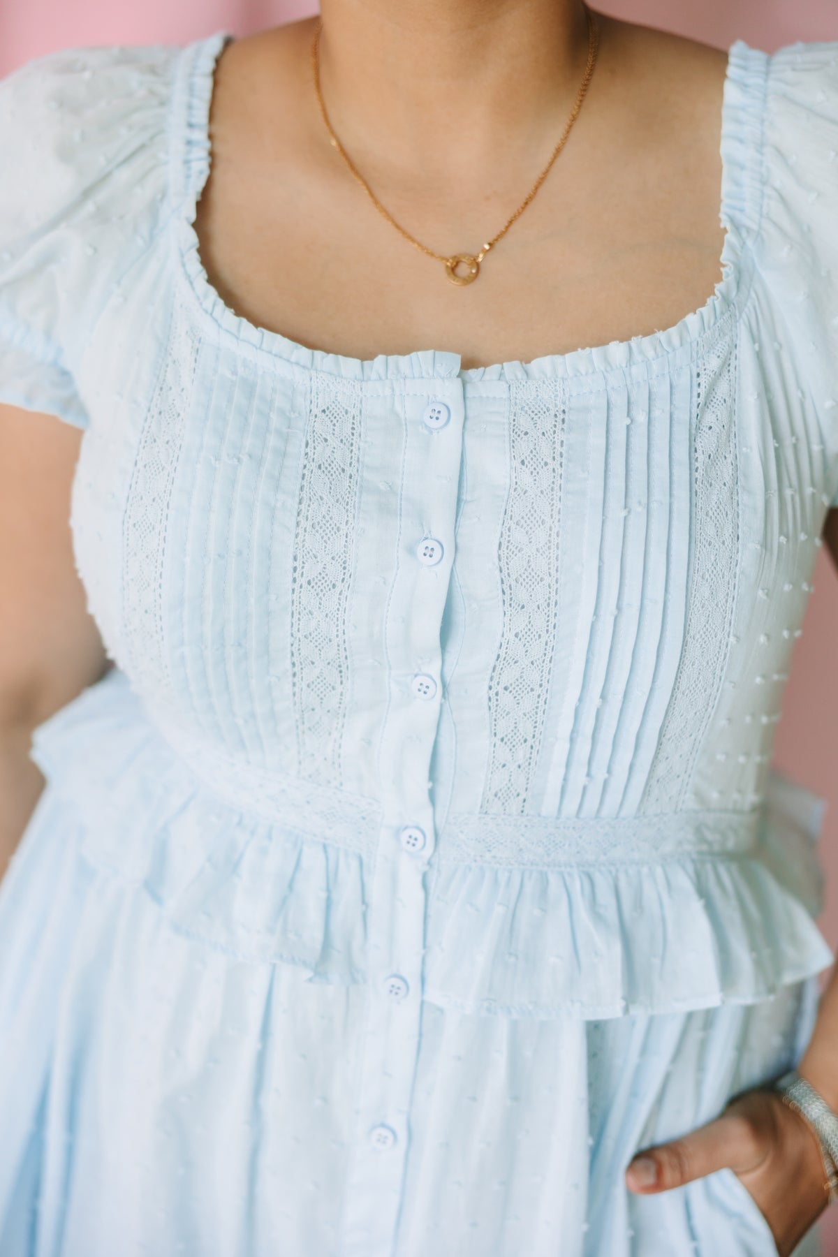 Swiss Dot Pintuck Maxi Dress