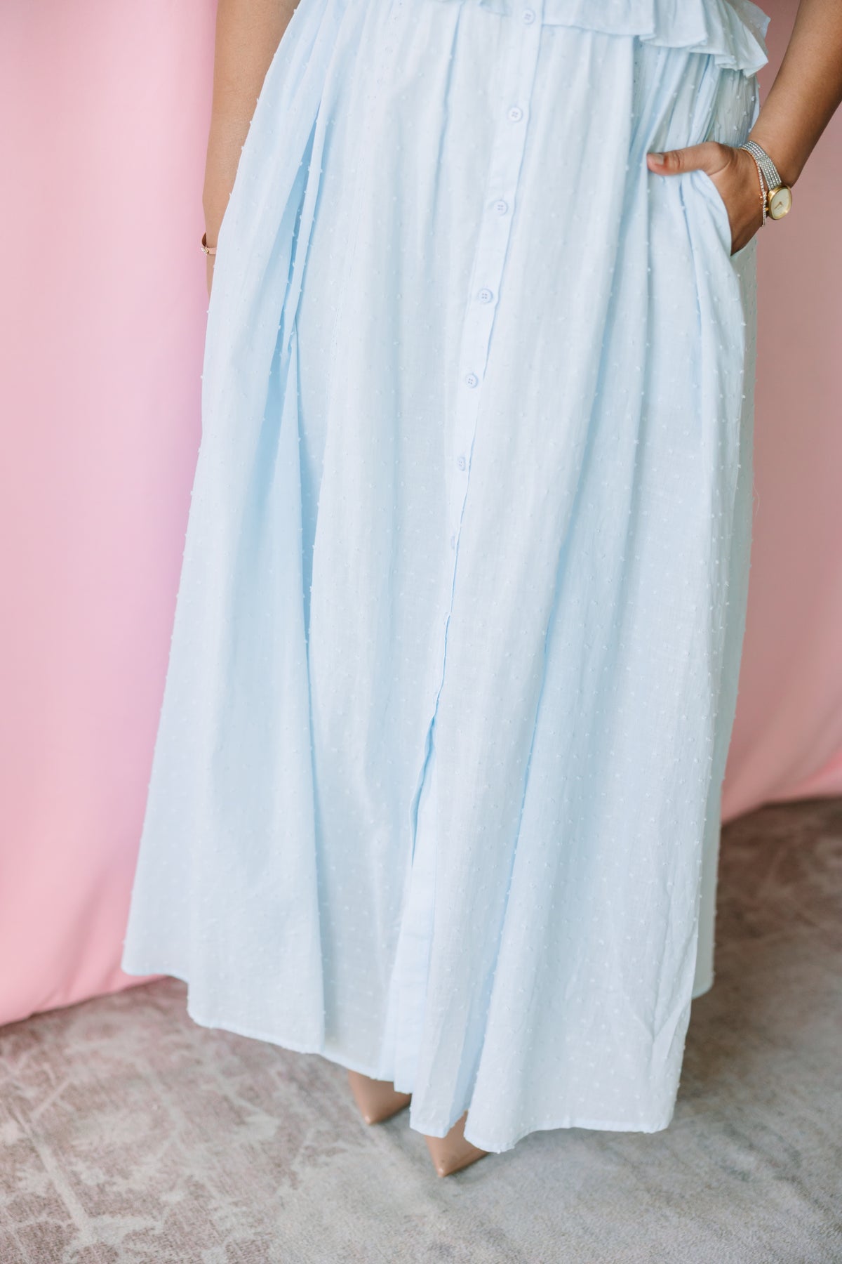 Swiss Dot Pintuck Maxi Dress