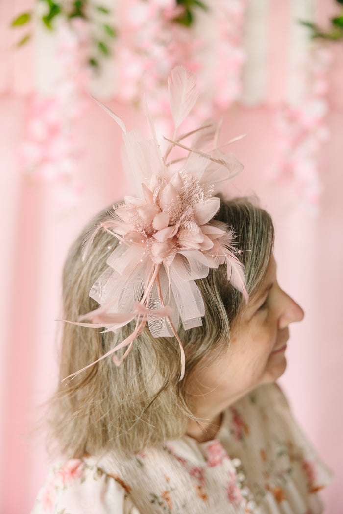 Floral Fascinator Headband w/ Side Loops & Feathers