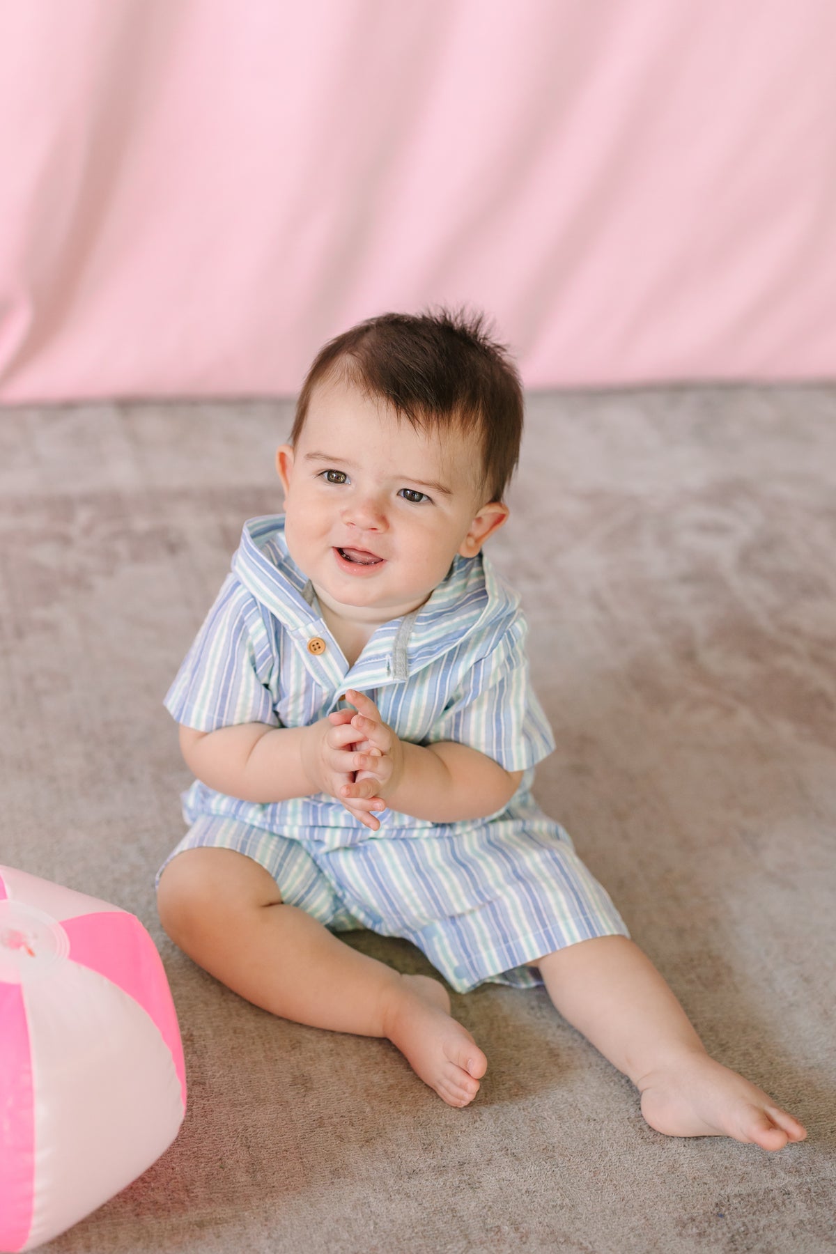 Chambray/Blue Striped Romper