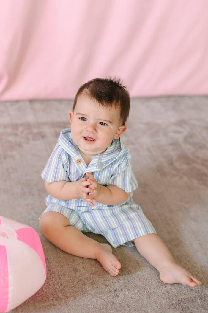 Chambray/Blue Striped Romper