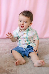 Navy Woven Chambray Shorts