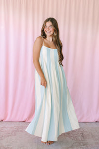 Light Blue Striped Midi Dress