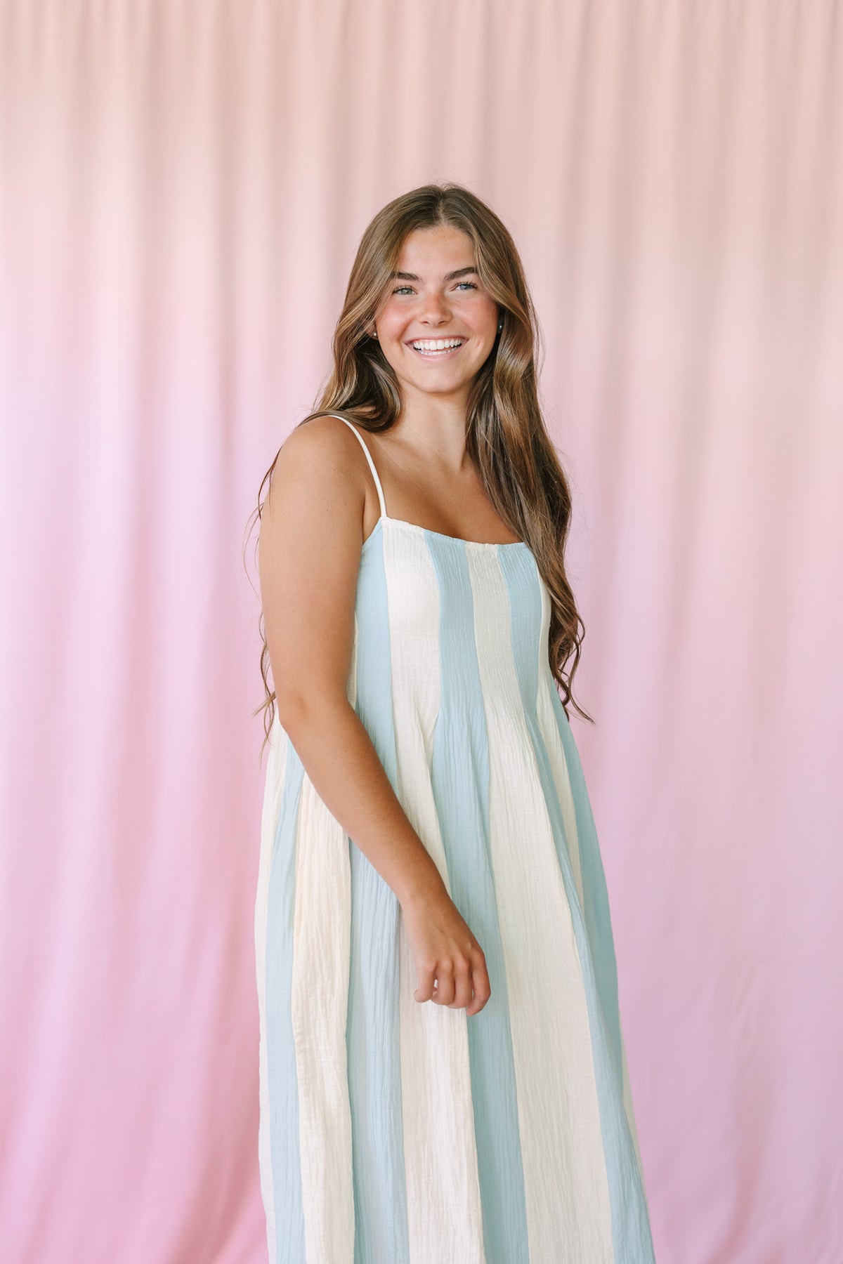 Light Blue Striped Midi Dress