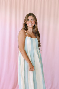 Light Blue Striped Midi Dress