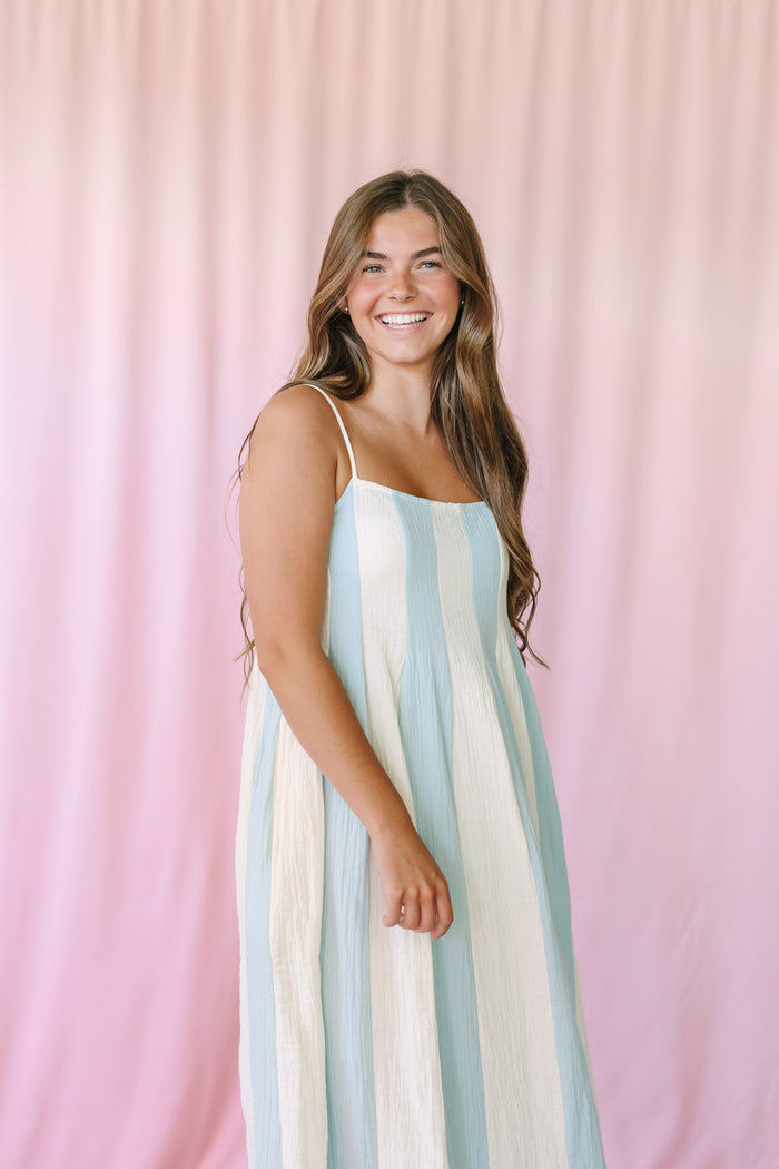 Light Blue Striped Midi Dress
