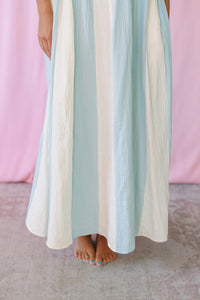 Light Blue Striped Midi Dress