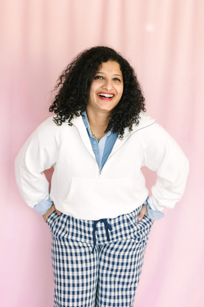 White Half-Zip Collar Pullover