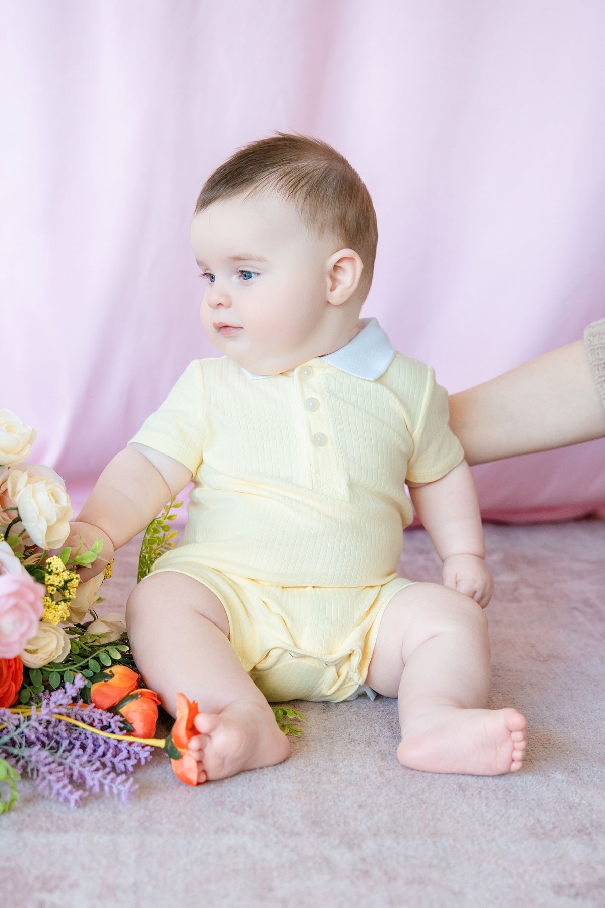 Yellow Rib Knit Polo Romper