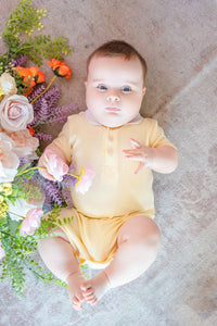 Yellow Rib Knit Polo Romper
