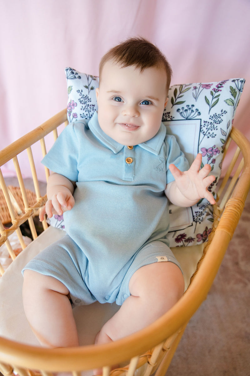 Pale Blue Polo Romper