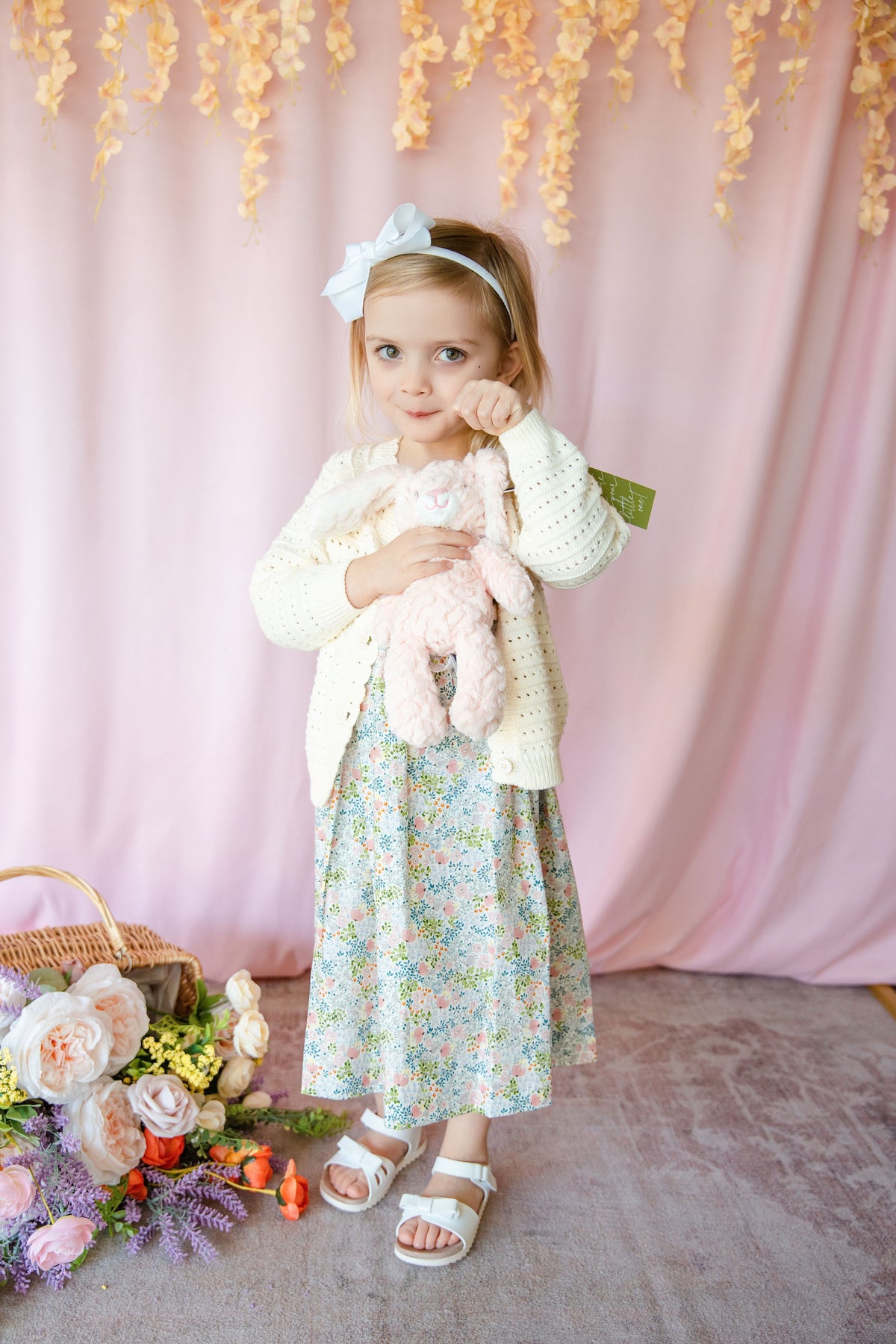 Pink Floral Print Smocked Flutter Dress