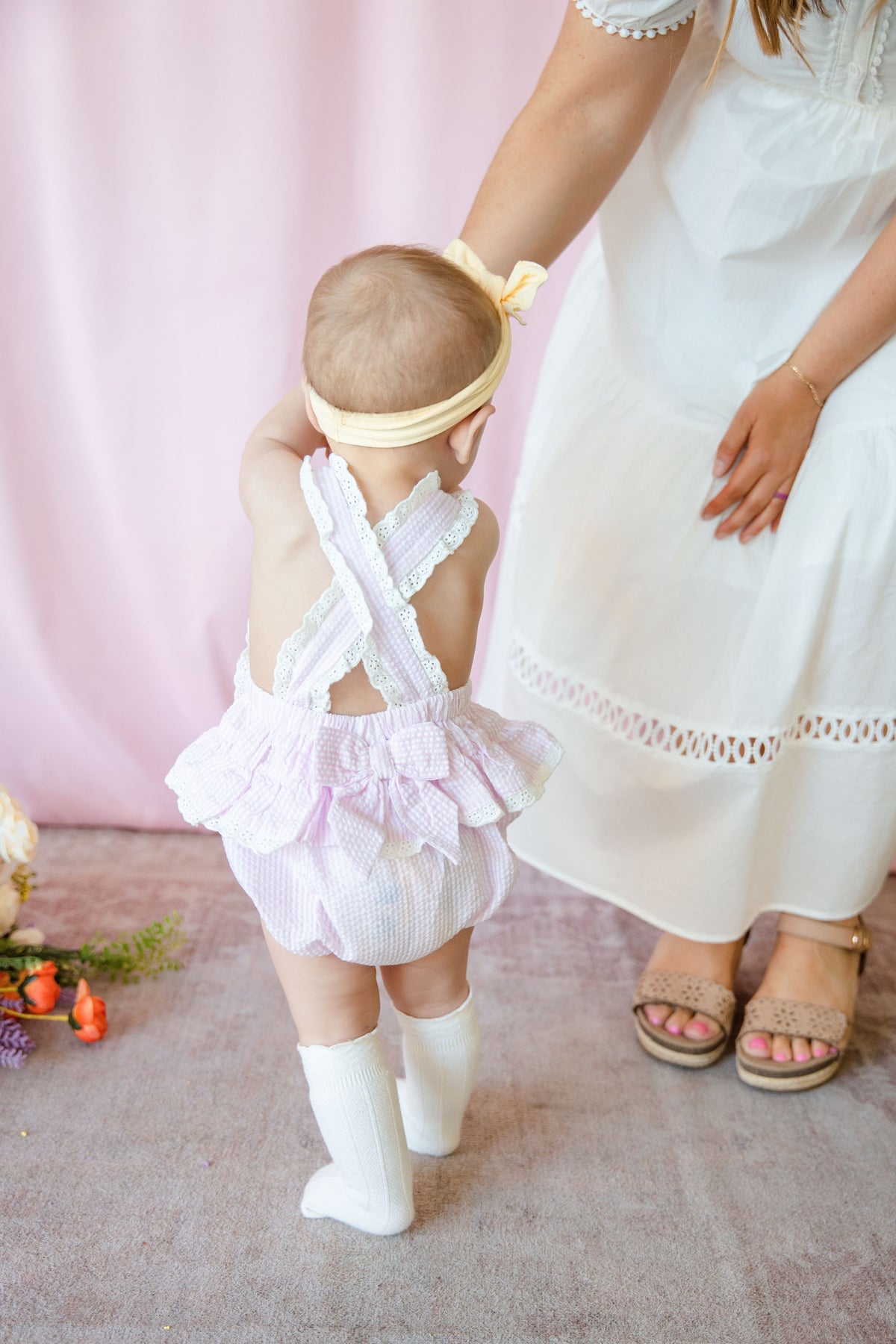 Pink Seersucker Easter Bunny Ruffle Romper