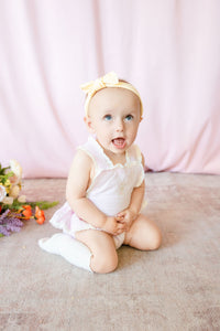 Pink Seersucker Easter Bunny Ruffle Romper