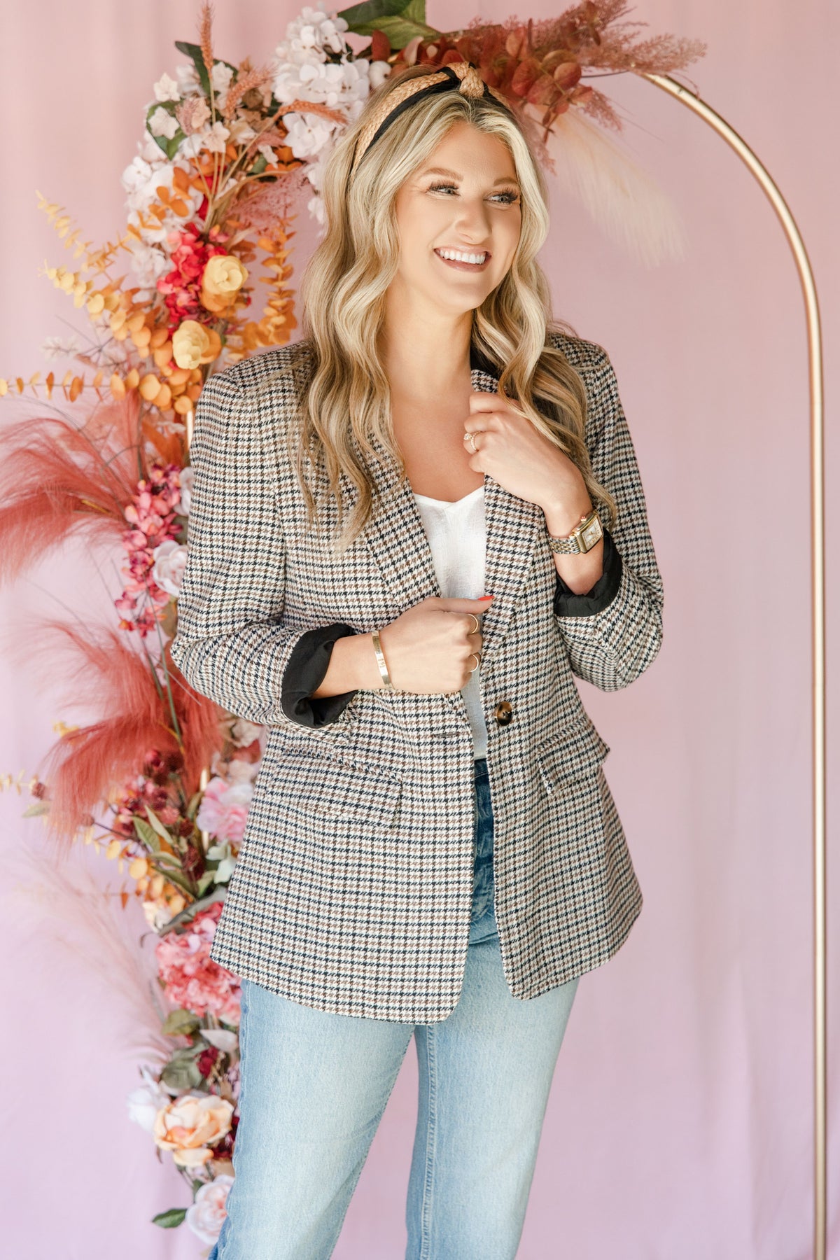 Ivory Houndstooth Blazer
