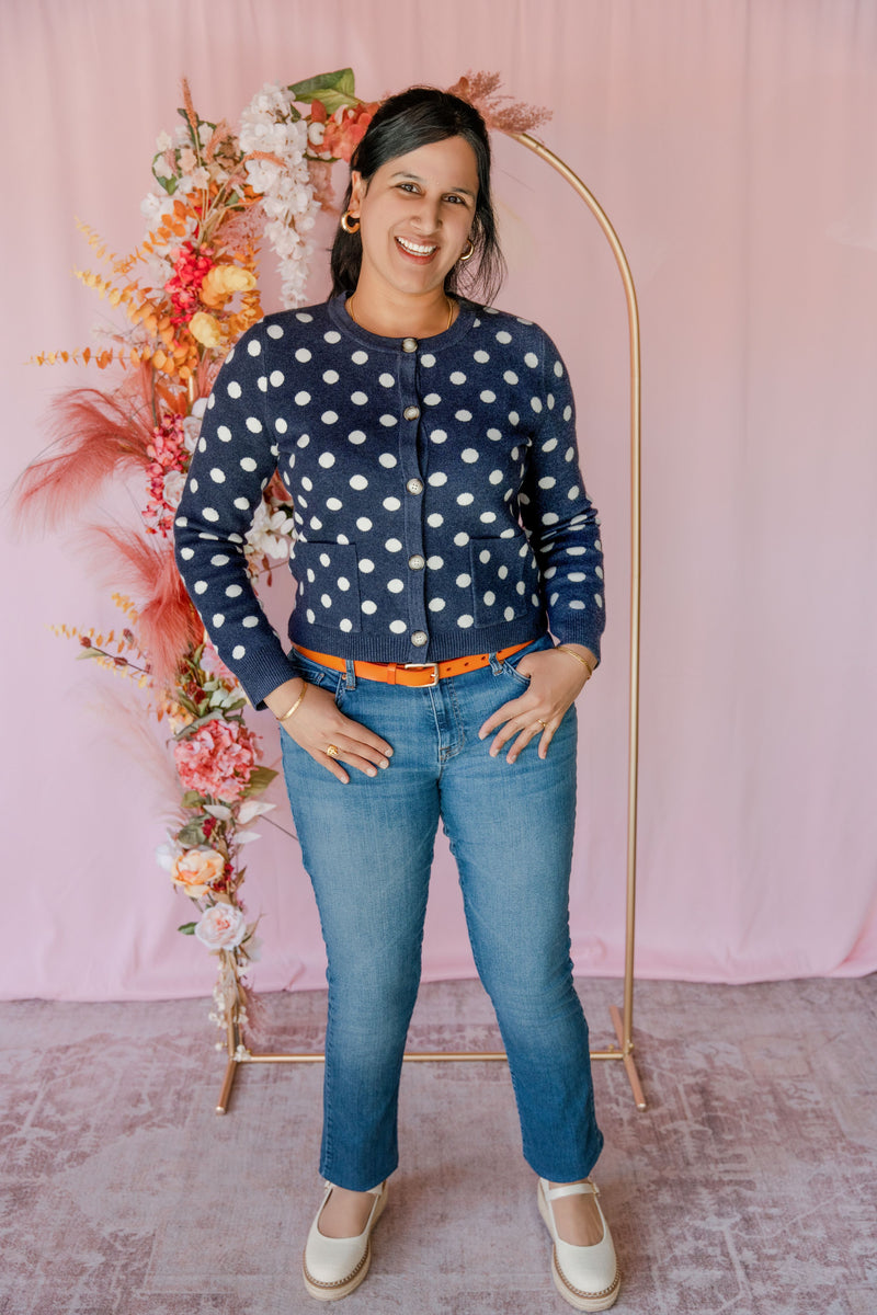 Navy Polka Dot Cardigan