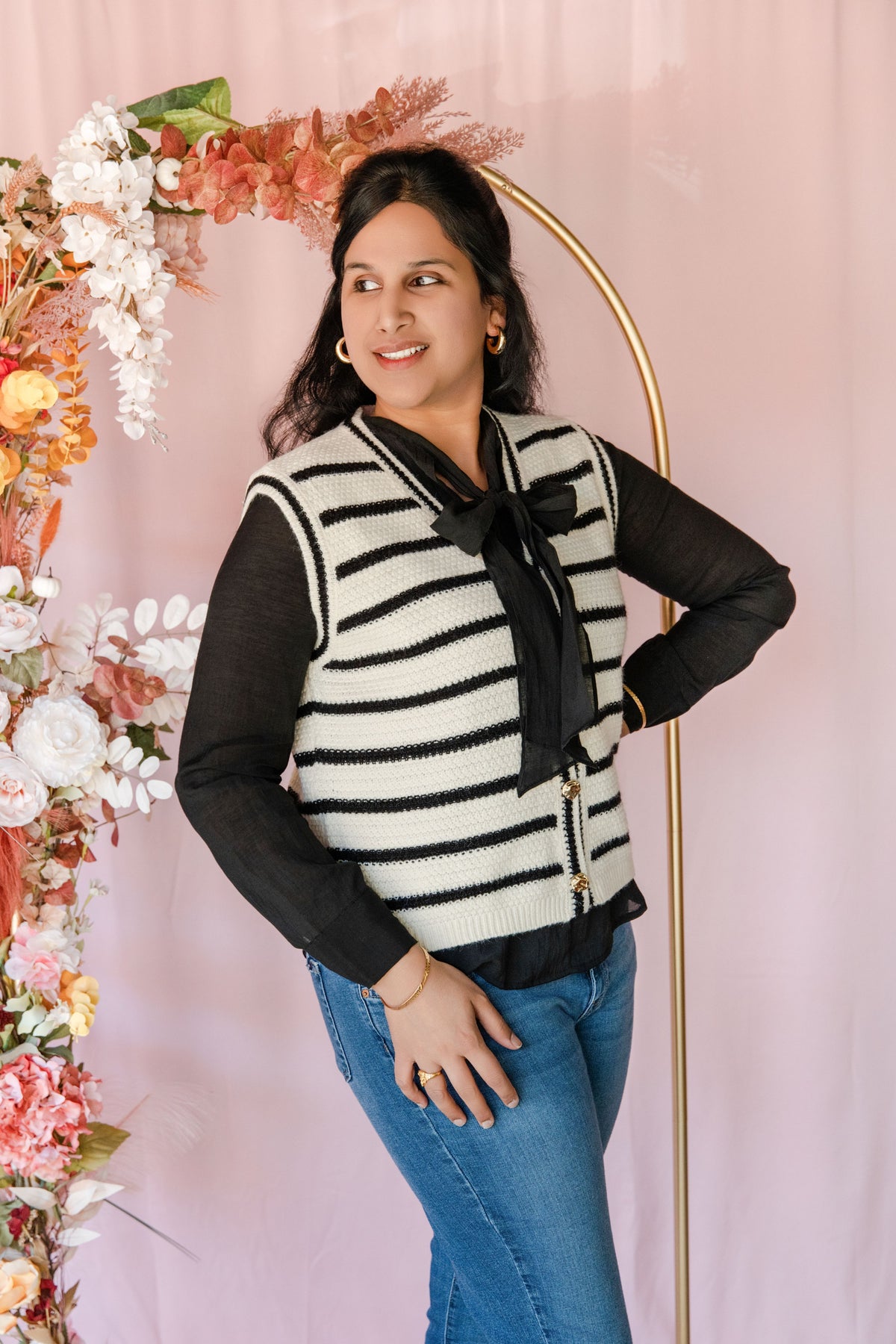 Cream Striped Sweater Vest