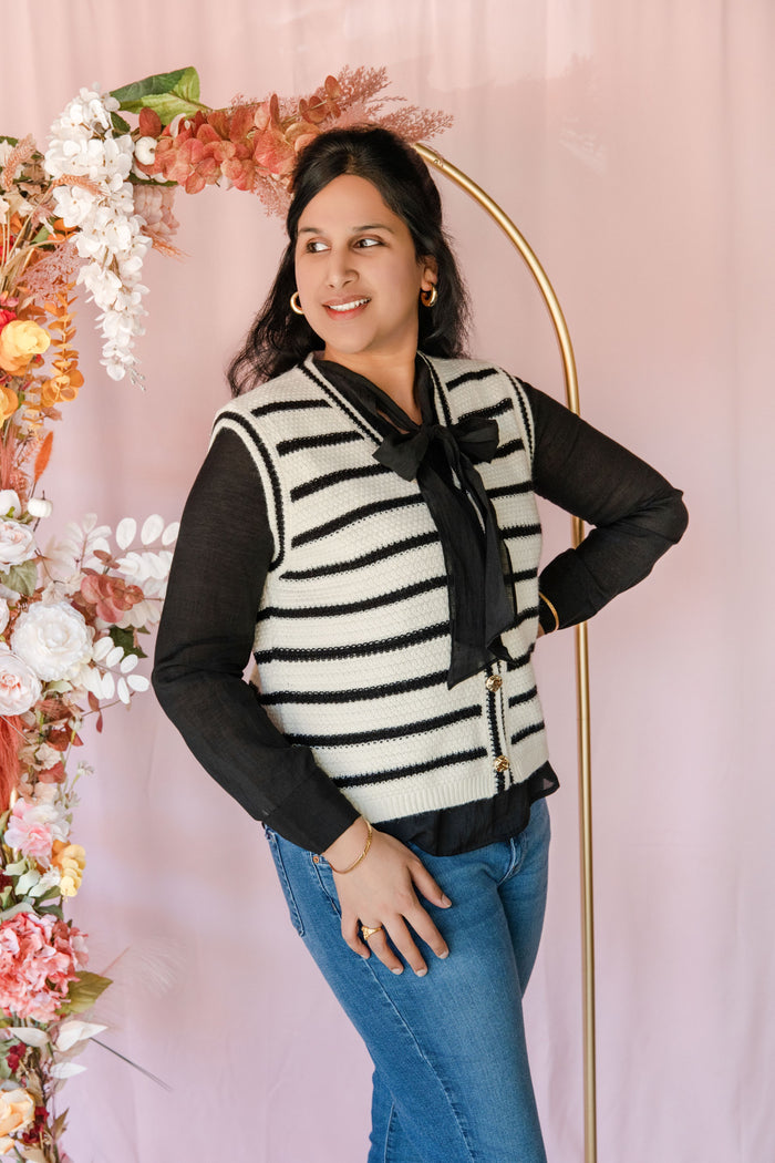 Cream Striped Sweater Vest