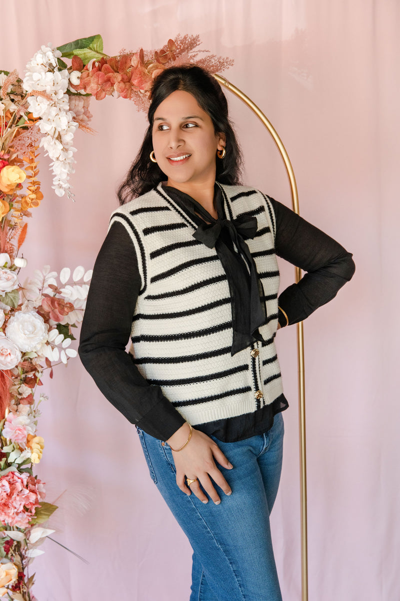Cream Striped Sweater Vest