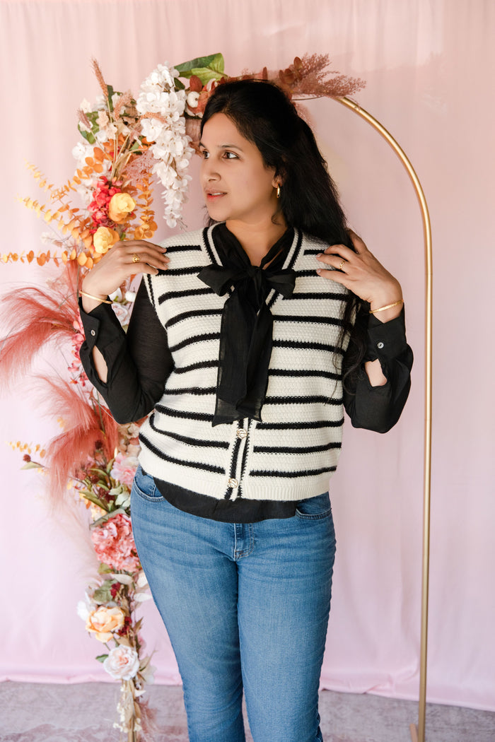 Cream Striped Sweater Vest