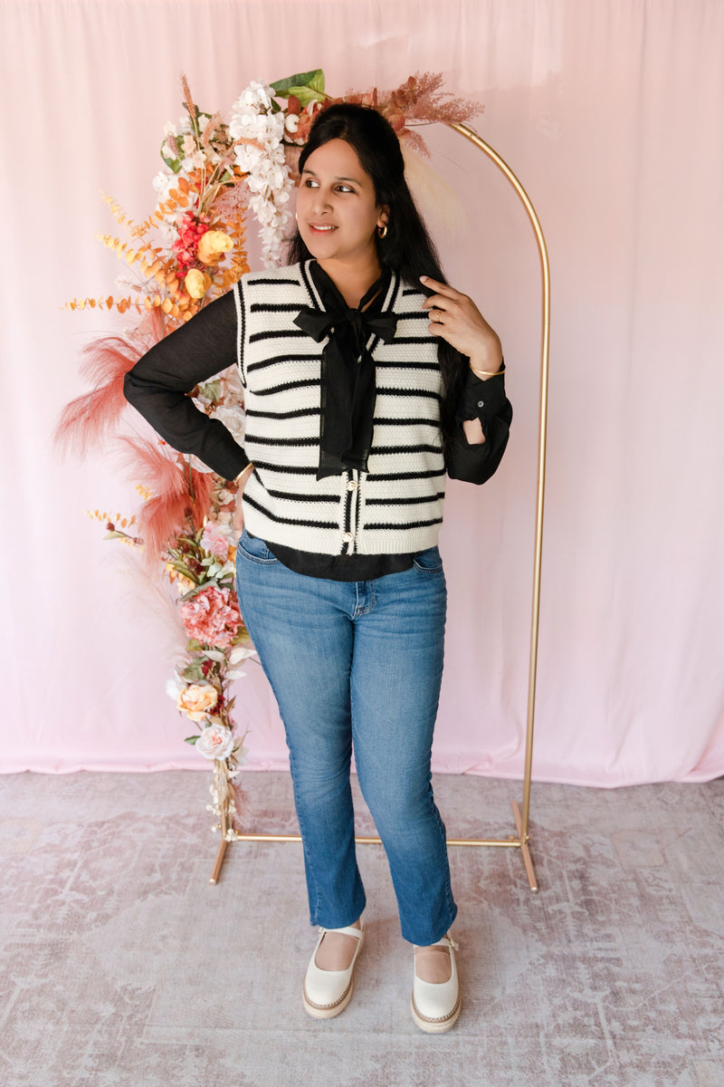Cream Striped Sweater Vest
