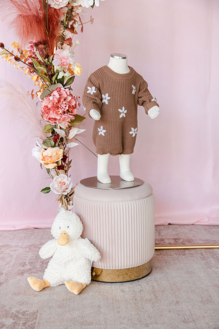 Flower Detail Cotton Knit Onesie