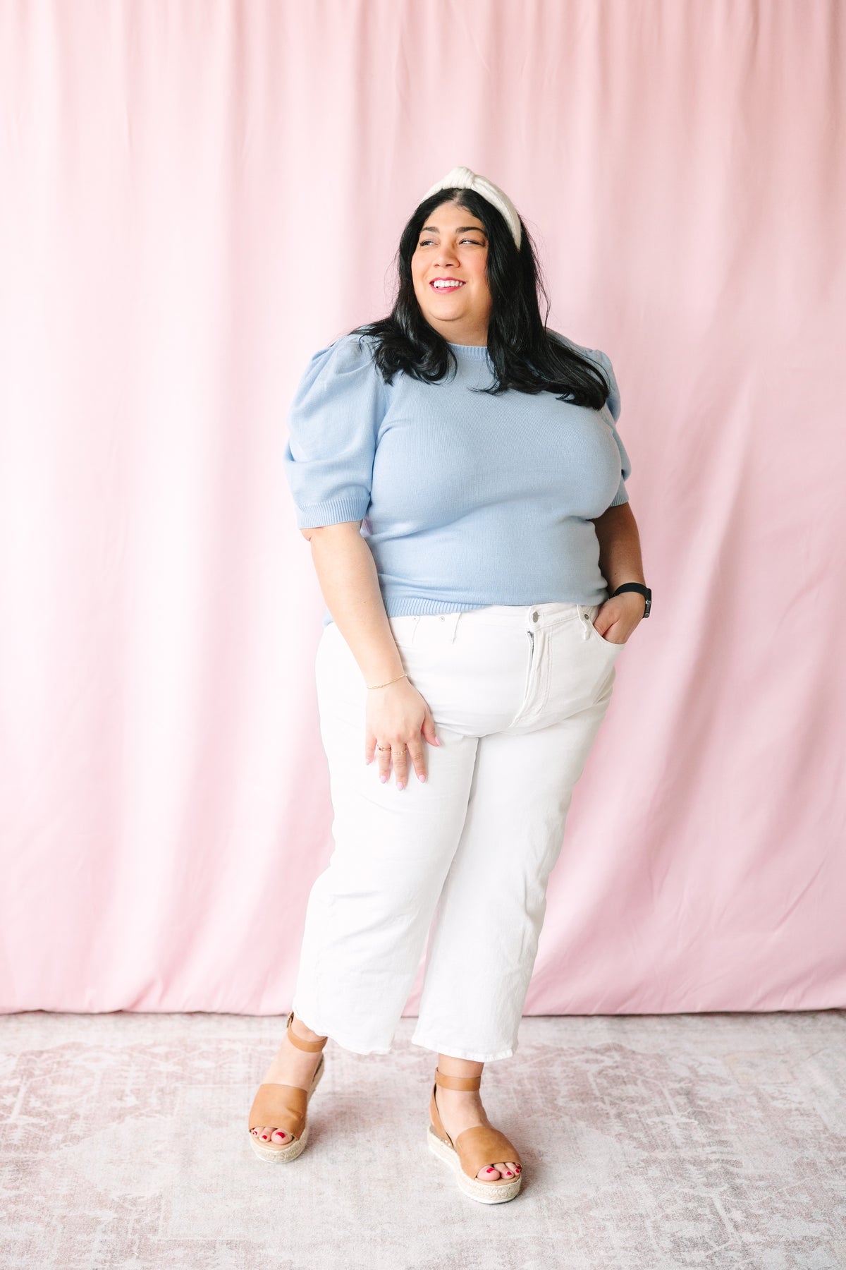 Light Blue Short Sleeve Sweater Top