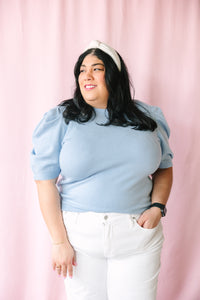 Light Blue Short Sleeve Sweater Top