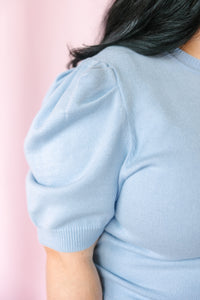 Light Blue Short Sleeve Sweater Top