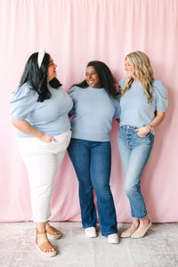 Light Blue Short Sleeve Sweater Top