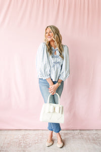 Blue Bow Front Gingham Top