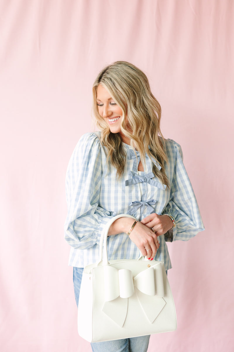 Blue Bow Front Gingham Top