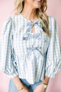 Blue Bow Front Gingham Top