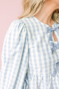 Blue Bow Front Gingham Top