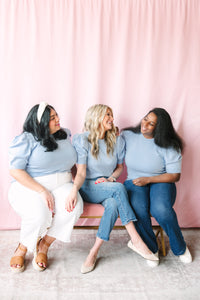 Light Blue Short Sleeve Sweater Top